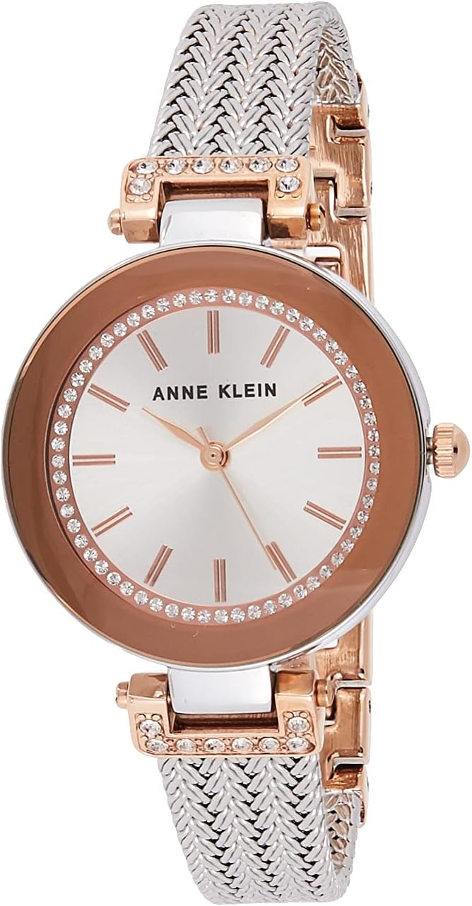 Women's Premium Crystal Accented Mesh Bracelet Watch - Silver/Rose Gold
