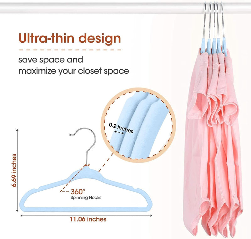Red Dot Gift® Baby Velvet Hangers 11Inch/28cm - Nursery Clothes Hangers Non Slip Toddler Hangers, 360 Chrome Swivel Hook (White, 30)