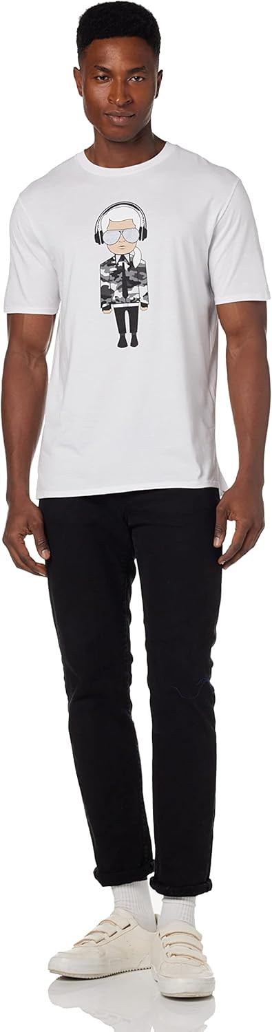 KARL LAGERFELD mens Reflective Men’s T-shirt, Karl Character With Headphones Short Sleeve Crew Neck Men’s Shirt T-Shirt