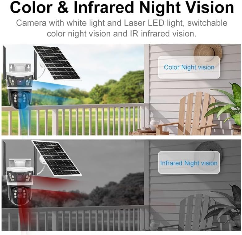 V380 Pro 4G 10X Optical Zoom 3 Lens 3 Screen 4MP Solar Powered Battery Camera CCTV Security V380 CCTV Camera Solar 4G 355° Pan 90° Tilt, IP66 Waterproof,Color Night Vision 4K