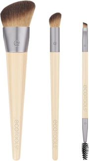 EcoTools New Natural Conceal, Enhance, & Sculpt Trio, Makeup Brushes For Foundation, Concealer, & Brows, Dense, Synthetic Bristles For Sculpting Face, Vegan & Cruelty-Free, 3 Piece Set - Natural Conceal, Enhance, Sculpt Trio
