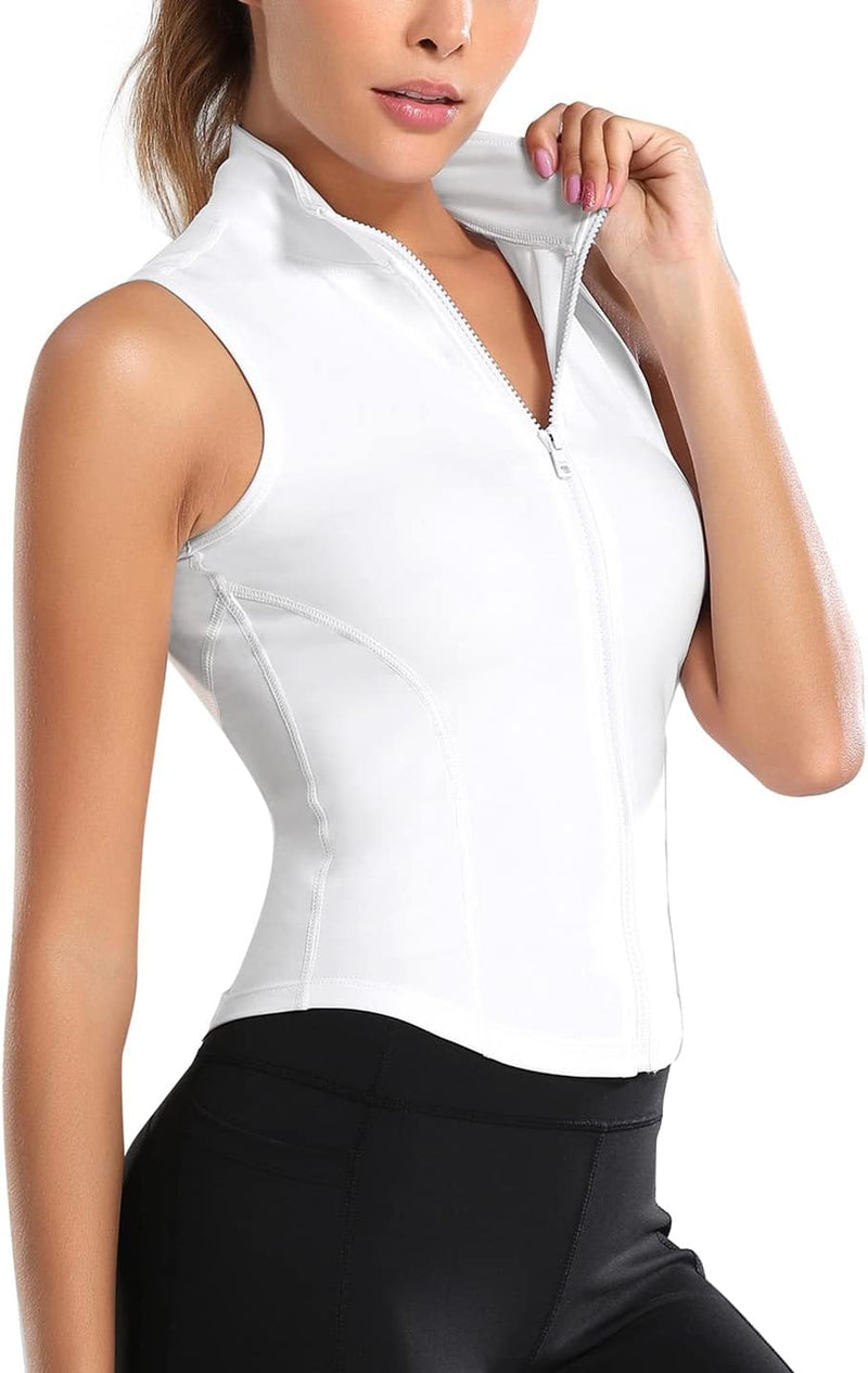 KEOYA Women Sleeveless Athletic Tank Top Slim Fit Full Zip Shirts for Gym Yoga Workout Running Track