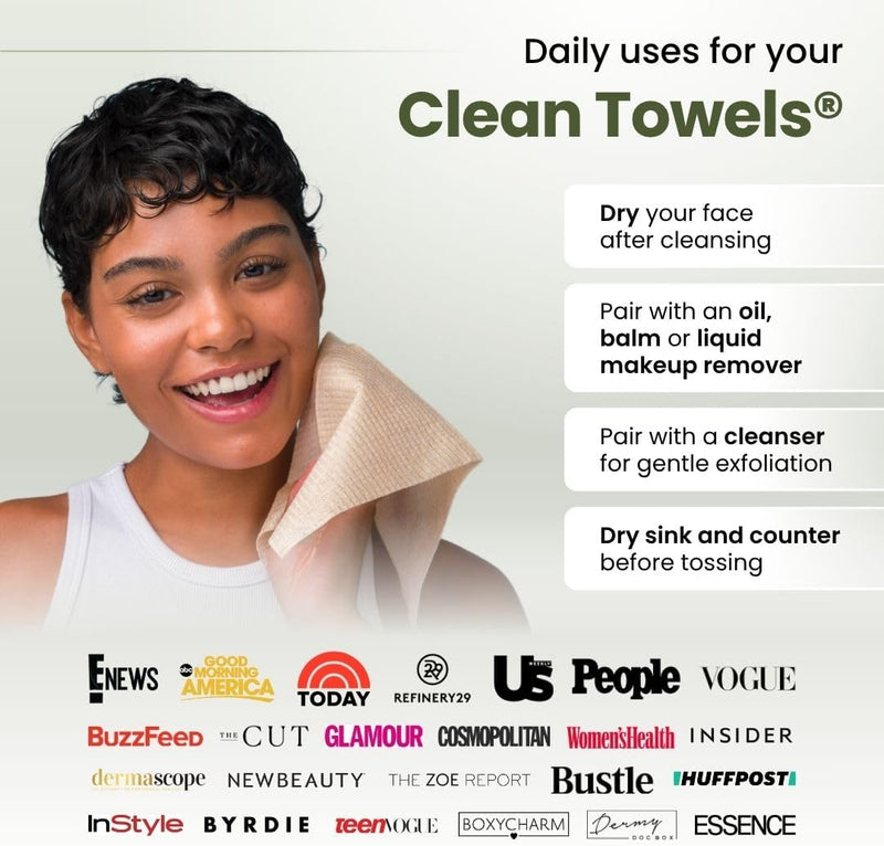 Clean Skin Club Bamboo Clean Towels XL | World 1ST Biodegradable Face Towel | Disposable Dry Makeup Removing Wipes | 100% Organic Bamboo | Super Soft for Sensitive Skin (50 Count/Single Box)
