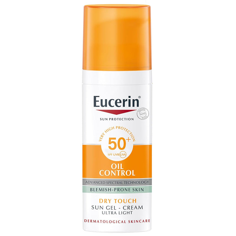 Eucerin Face Sunscreen Oil Control Gel-Cream Dry Touch, High UVA/UVB, SPF 50+, Light Texture Sun Protection, Suitable Under Make-Up, For Blemish-Prone Skin, 50ml