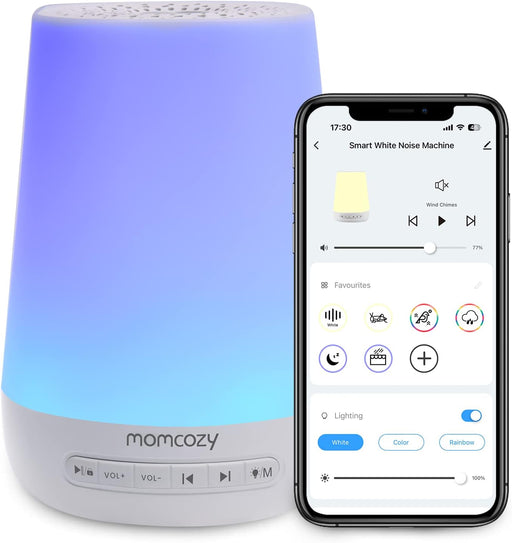 Baby Sound Machine, Momcozy White Noise Machine for Baby Sleeping with Night Light, Toddler Sleep Trainer 34 Soothing Sleep Sounds, Timer, App Remote Control, Personal Sleep Routine Alarm Clock(Blue)