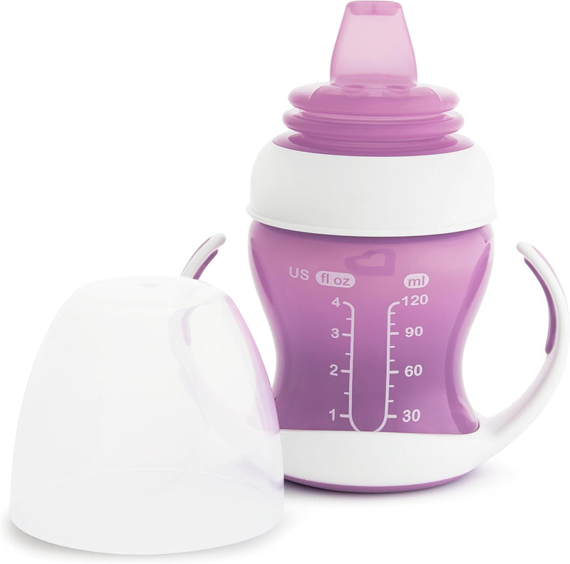 Munchkin Gentle Transition Trainer Cup, Spout transition from bottle to spill proof cup, leak proof and anti-slip handle for Baby/infant, boys and girls, 4oz Cpacity,4 months and above, Pink