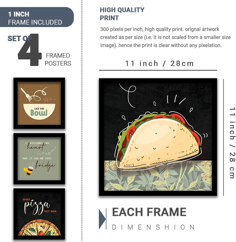 kotart Engineered Wood Photo Frames For Kitchen And Restaurant Wall Decoration - Food Quotes Decor Poster With Frame (11 Inch X 11 Inch, Multi) Design-2, Square)