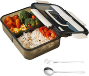 Lunch Box Bento Lunch Boxes 304 Stainless Steel Spoon And Fork For Kids And Adults, Microwaveable, 3 Compartment 1500Ml Suitable For School, Office, And Picnics (Beige)