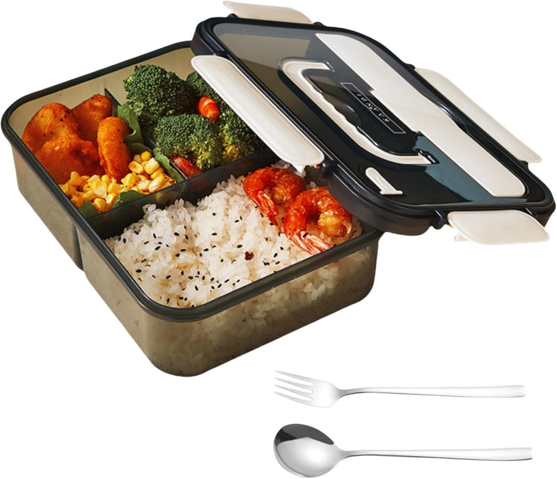 Lunch Box Bento Lunch Boxes 304 Stainless Steel Spoon And Fork For Kids And Adults, Microwaveable, 3 Compartment 1500Ml Suitable For School, Office, And Picnics (Beige)