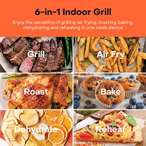 Nutricook Smart Indoor Grill & Air Fryer XL 8.5 Liters, , with Built in Thermometer,Grill,Air Fry,Roast,Bake,Dehydrate & Reheat, Black/SS, 1760 Watts, AFG960, 2 Years limited Warranty