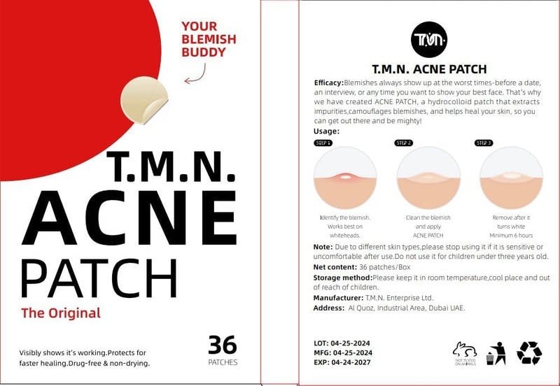 T.M.N. Genuine Acne Pimple Patches – Hydrocolloid, Fast-Healing Spot Stickers for Acne & Blemishes, Vegan-Friendly (36 Count)