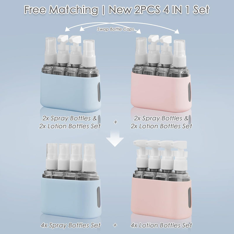 4 Pack Travel Bottles Set for Toiletries: TSA Approved Travel Containers, 50ml/2oz Leak Proof Travel Size Accessories with Label and Storage Box, Perfect for Business or Personal Travel Use, Pink