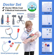 Amerteer Kids Cosplay Costume Role Play Set,Doctor Pretend Play Set Realistic Medical Kit for Kids with Lab Coat, Stethoscope, and Accessories for Ages 3-8 Years