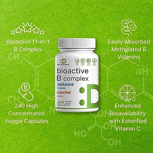 Bioactive Vitamin B Complex | 240 Veggie Capsules - Methylated B Vitamins & Esterified Vitamin C, High Potency & Easy Absorption â€“ Immune, Energy, & Metabolism Supplement â€“ Non-GMO, Vegan
