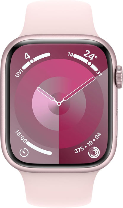 Apple Watch Series 9 [GPS 45mm] Smartwatch with Pink Aluminum Case with Pink Sport Band M/L. Fitness Tracker, Blood Oxygen & ECG Apps, Always-On Retina Display, Water Resistant (Renewed)