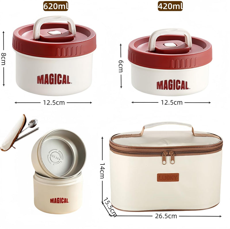 Stainless Steel Round Bento Lunch Box, 4 Pcs Separate Stackable Lunch Containers with Insulated Bag, Microwave Safe, for Adults, Kids, Men & Women