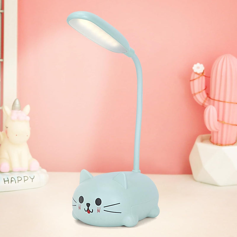 RuiDay Kids Lamp,Children's LED Desk Lamp Cute Cat Lamp,Foldable Table Light USB Charge,Kawaii Desk Accessories,Flexible Gooseneck Eye Care Cartoon Small Desk Lamp Girls Gifts (Blue)