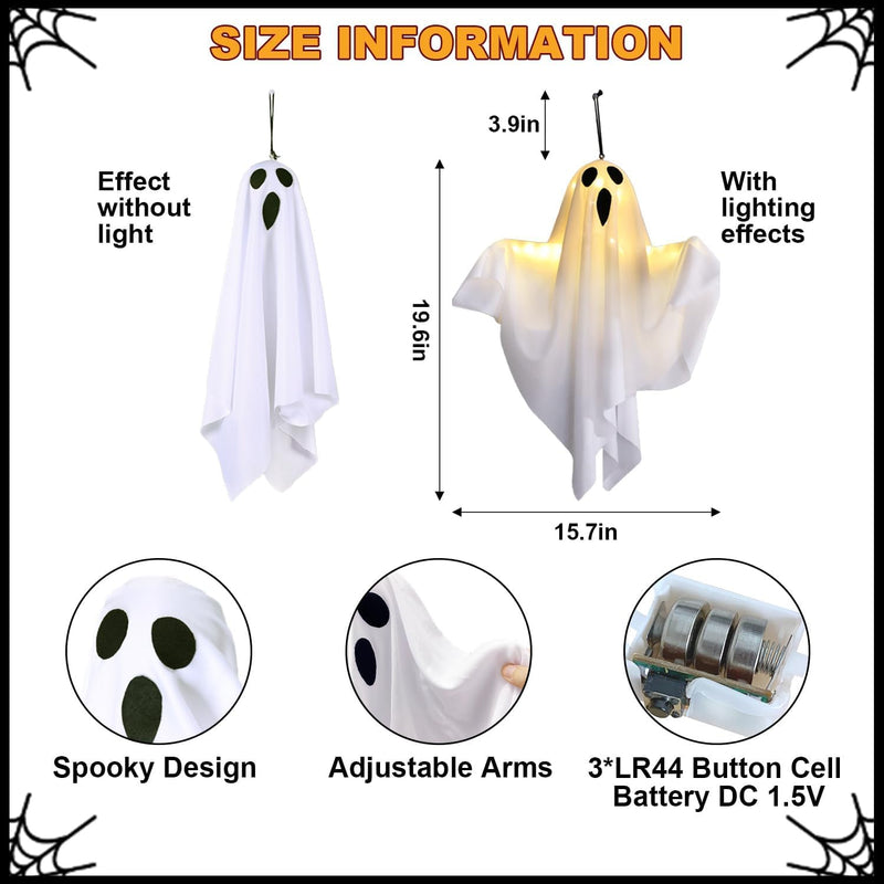 Light up Ghost,Hanging Ghosts Light up Kit Decor Warm LED Ghost Light Indoor Bedroom Wall Outdoor Fall Party Garden Patio Front Porch Yard Scary Cute Halloween Ghost Decor Gifts