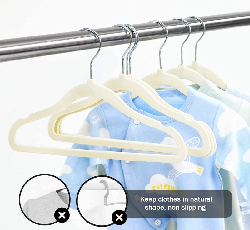 Red Dot Gift® Baby Velvet Hangers 11Inch/28cm - Nursery Clothes Hangers Non Slip Toddler Hangers, 360 Chrome Swivel Hook (White, 30)