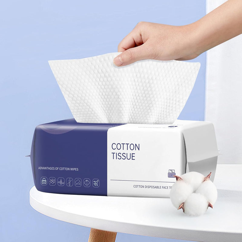 BODFPPC Disposable Face Towel, 100 Count Face Clean Towels, for Washing Soft Cotton Dry Wipes Facial Cloths Towelettes for Washing and Drying, Facial Tissue for Cleansing, Skincare and Makeup Remover