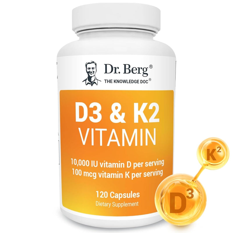 Dr. Berg Nutritionals Berg's D3 & K2 Vitamin Supplement With Purified Bile Salts - 120 Capsules