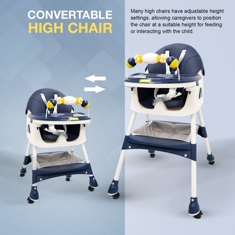 Baybee Baby High Chair for Kids with Adjustable Height and Footrest, Toddler Walker Feeding Booster Chair Seat for Baby with Tray, Wheel, Safety Belt and Cushion For Babies 6 Month to 4 Year (Green)