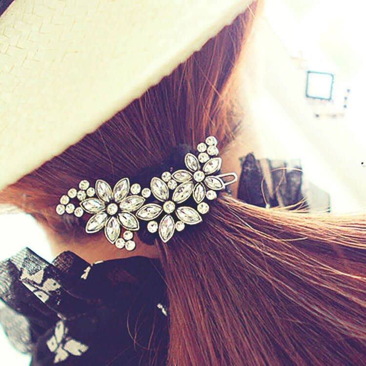 Goledwedy Crystal Flower Bridal Hair Clips(2 Pcs) Rhinestone Wedding Hair Clips For Brides