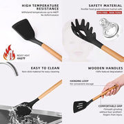 Sunnyrobby Kitchen Utensils Silicone 11-Pieces Spatula Set with Organizer Cup Holder, Non-Stick Cookware Non-Toxic Cooking Tools Includes Tongs, Spatula, Turner, Ladle, and More