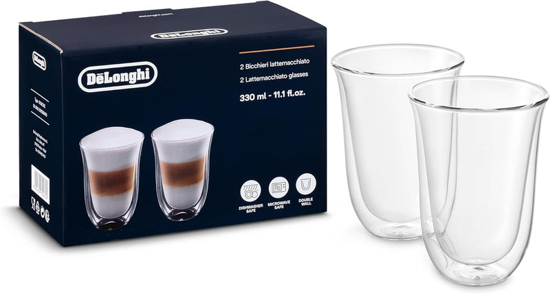 De'Longhi Bicchieri Latte macchiato Double Walled Thermo Latte Glasses, Clear, Set Of 2 330ml, 5513284171 - Latte Glasses (set of 2) Solid