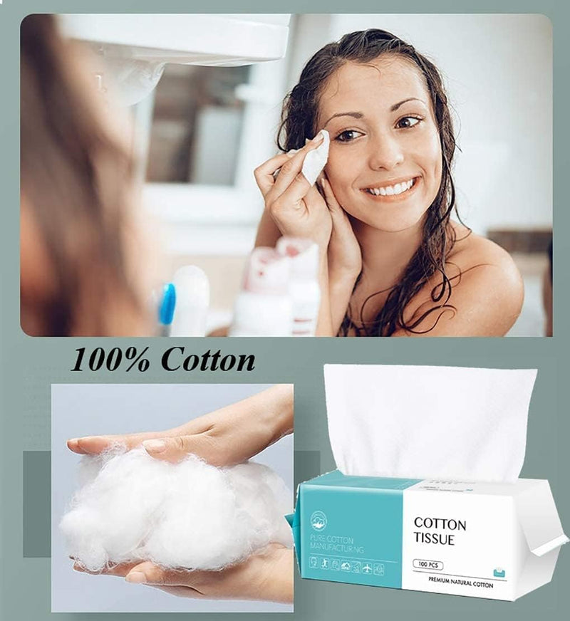 Cotton Facial Dry Wipes 72 Count, Deeply Cleansing Face Towel, Multi-Purpose for Skin Care, Make-up Wipes and Face Towel Super Soft Cotton Tissue Dry Wet Dual Use(1 Pack)