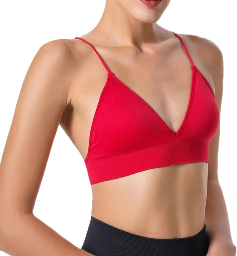 Dress Cici Women'S V Neck Triangle Strappy Sport Bra With Strappy Shoulder Strap