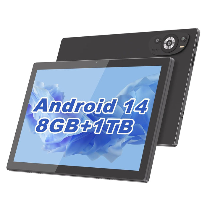 C idea10.1 Inches Tablet,Android 14 Tab,5G Tablet Dual SIM 8GB RAM 1TB ROM,10000mAh Battery With Bluetooth Keyboard,Mouse and Speaker CM8200plus (Black)