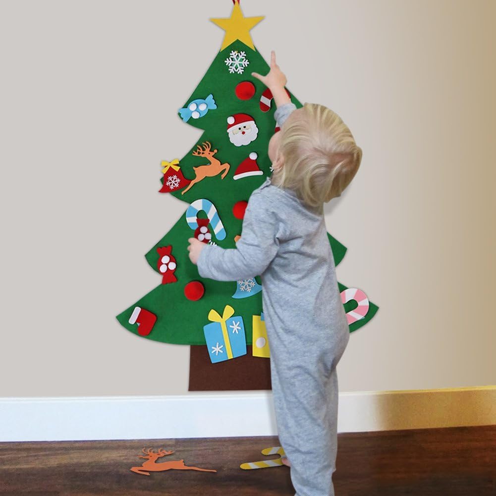 DIY Felt Christmas Tree Set with Ornaments for Kids, Xmas Gifts, New Year Door Wall Hanging Decorations – image 2