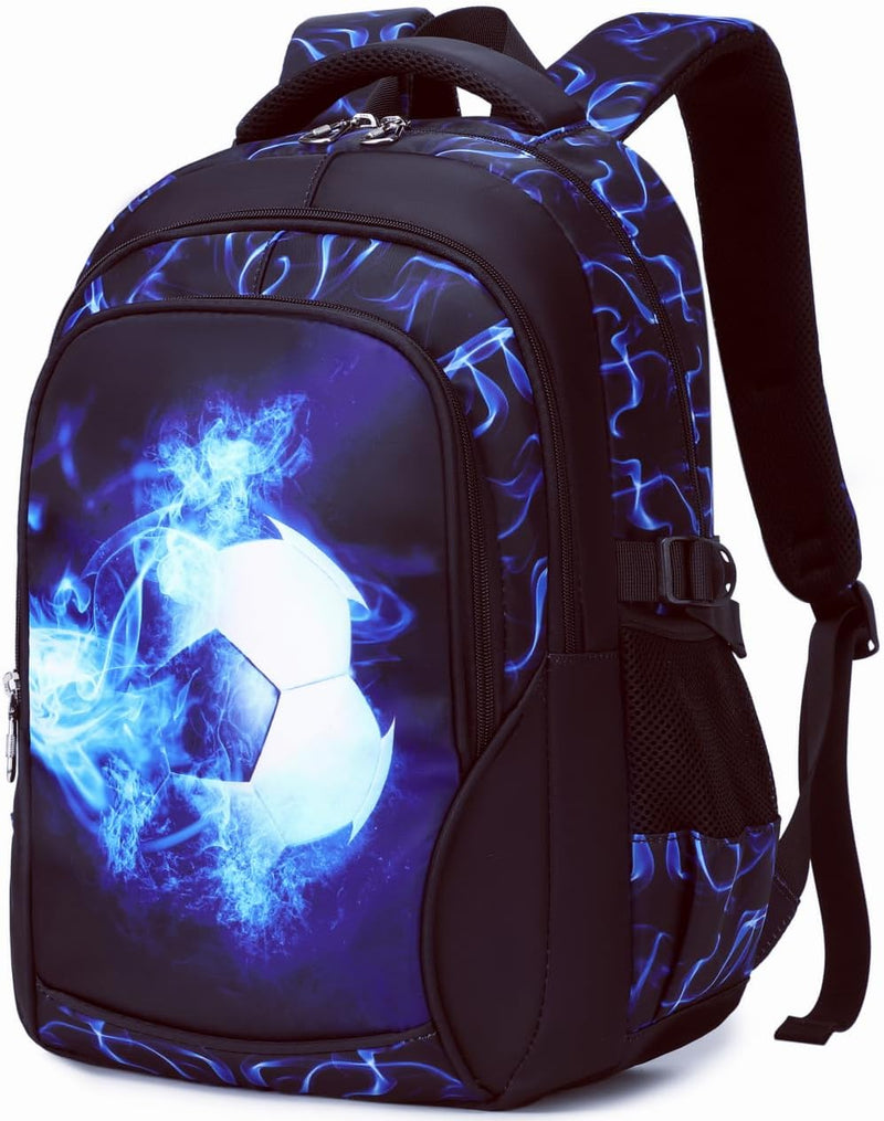 Jungen Schultasche Teenager Schulrucksack Jugendliche Rucksack Schule Daypacks Kinder Gro Schulranzen Wasserdicht - 1-Blue Football