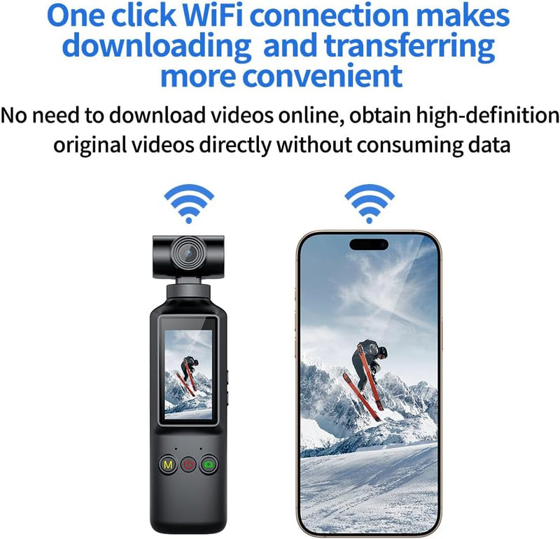 4K Pocket Sports Camera with WiFi & Touch Screen 270 Rotating Vlogging Cam, Time Lapse, Loop Recording, Built-in Mic & Speaker, 128GB TF Card Support Handheld Mini Video Camera for Travel & Vlog