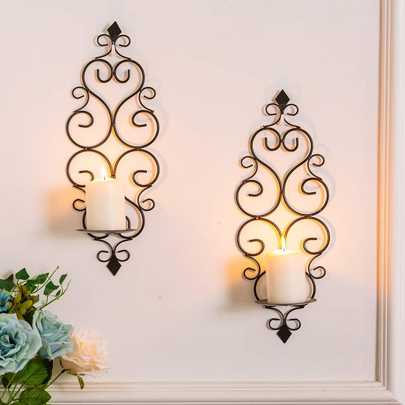 Sziqiqi Wall Candle Sconce Holder Set of 2 Hanging Wall Mounted Pillar Candle Sconces Holder, Wall Sconces Decor for Bedroom Dining Room Living Room Bathroom (Gold)