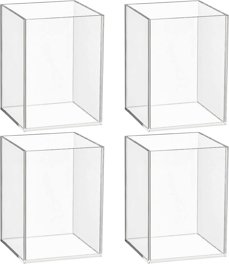 Mototo 2 Pieces Clear Acrylic Pen Holder Acrylic Pencil Cup Clear Makeup Bush Holder Acrylic Desktop Stationery Organizer for Office School Home Desk Accessories (2 Pack, Square) - 4 Pack Square