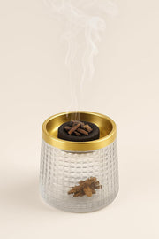 Crystal Glass Bakhoor Burner Oud burner Incense Bakhoor Charcoal Burner مبخرة عود,مبخرة بخور Frankincense Burner Madkhan Mabkhara Bakhoor Gold Incense Burner (Clear)