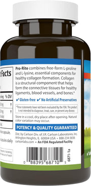 Carlson - Pro-Rite, Free-Form L-Proline & L-Lysine, Health, Joint Support & Collagen Formation, 90 Capsules