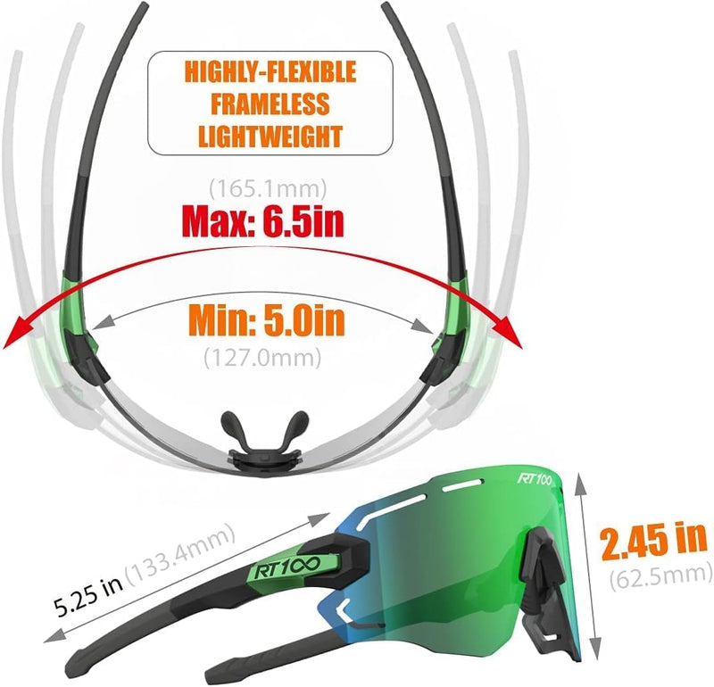 RT100 RIDE YOUR WAY Professional wrap around Frameless Cycling Sunglasses for Men and Women