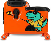 Kids Ride-On Carry-On Suitcase, ABS Lightweight Travel Trolley Luggage for Children with 360 Spinner Wheels, Cabin-Friendly Scooter Travel Bag (Pink Whisker Cat Design) - Orange Rexy – T-Rex Design