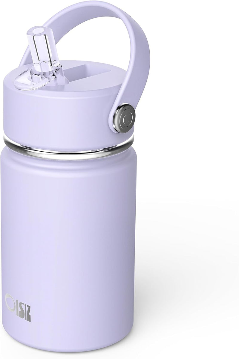 14oz Kids Water Bottle with Straw Lid, Vacuum Insulated 316 Stainless Steel Bottles for Kids for School, Leakproof, Easy to Clean - Light Purple