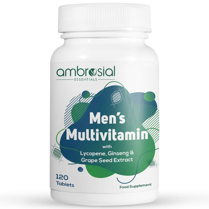 Ambrosial Men's Multivitamin with Lycopene, Ginseng & Grape Seed Extract That Supports Muscle Strength, Immunity, Energy and Endurance (Pack of 1-120 Tablets)