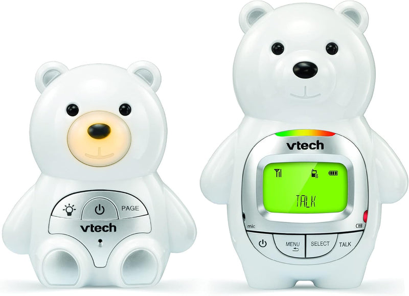 VTech Baby Bear Digital Audio Monitor with up to 1,000 ft of Range Vibrating Sound Alert Talk Back Intercom Temperature Indicator Night Light Loop & Parent Unit, White