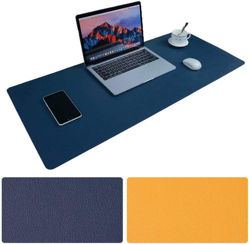 Large Desk Pad, Non-Slip Pu Leather Desk Mouse Pad Waterproof Desk Pad Protector, Dual-Side Use Desk Writing Mat For Office Home, 80Cm X 40Cm, Navy Blue&Yellow