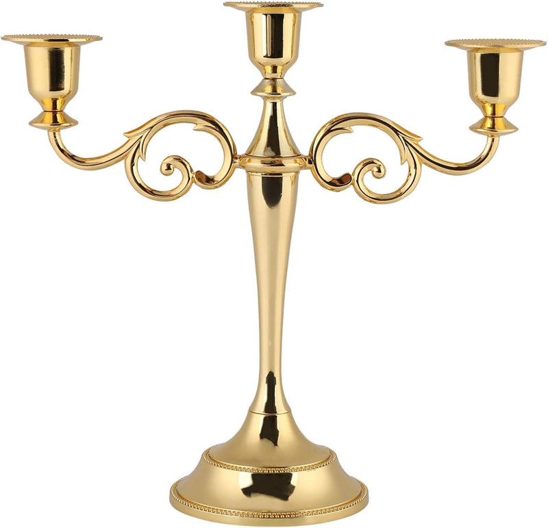 3 Arms Candle Holder, Metal European 3 Stands Candle Holder, for Wedding and Candlelight Dinner(Golden)
