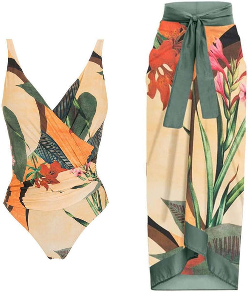 swimsuits for women women one piece swimsuit + one piece cover up two piece vintage print swimsuit monokini bikini two piece swimsuit two piece tankini set for women cute - beige