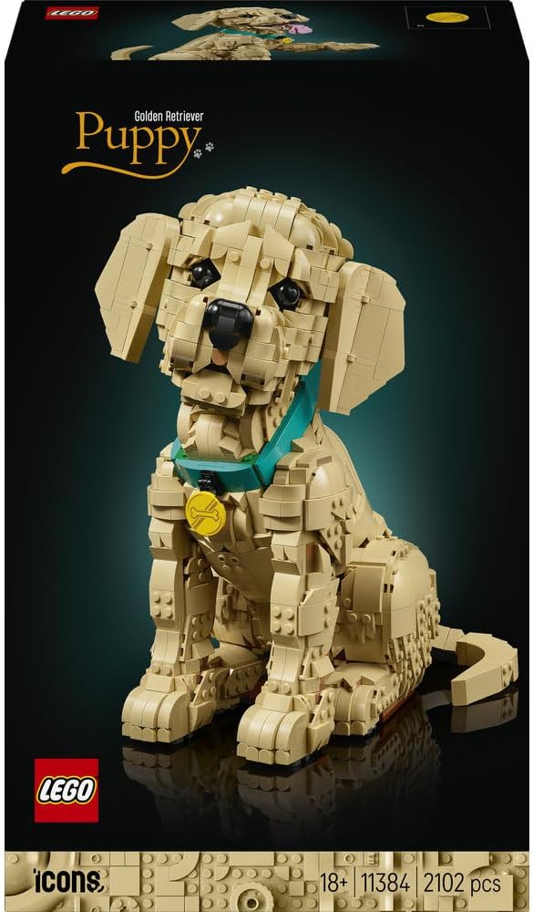 Icons Golden Retriever Puppy 11384 Animal Figure Building Set for Adults, Collar & Medallion Details, Shelf or Desk Decor, Crafts Gift Idea, 2,102 Pieces