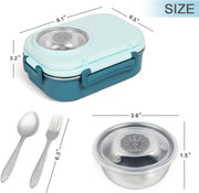 Stainless Steel Bento Lunch Box for Kids Adults, Stackable Food Containers with 3 Compartments Reusable Sauce Bowl, Fork and Spoon 9.1 x 6.5 x 3.2 inch (1000ml/34oz Light Blue)
