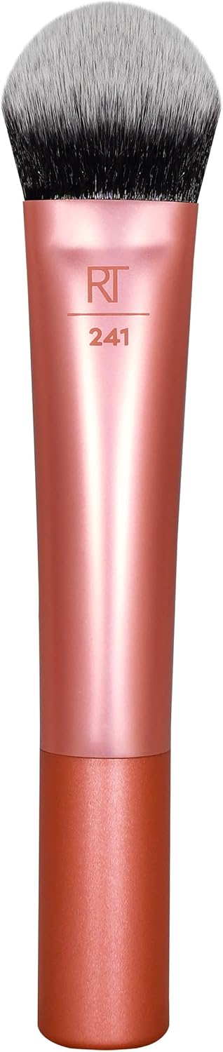 REAL TECHNIQUES Seamless Complexion Makeup Brush, Four Foundation, Primer, And Moisturizer, Makeup & Skincare Face Brush, Streakfree And Natural Finish, Orange, 1 Count